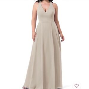 NEW Azazie Mimi Taupe  Maxi Dress with V-neck Sleeveless A10